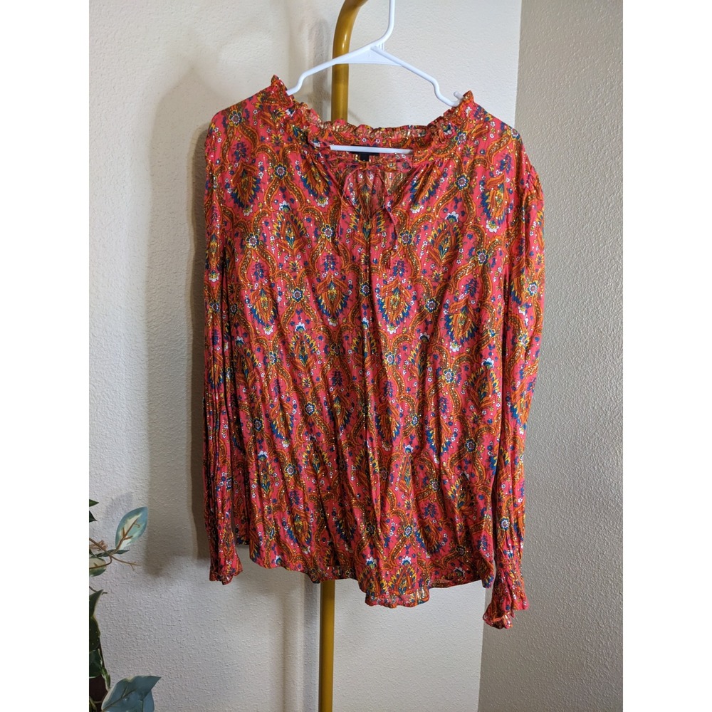 Talbots Paisley Metallic Tunic Blouse XL Boho Maximalist Colorful 70s